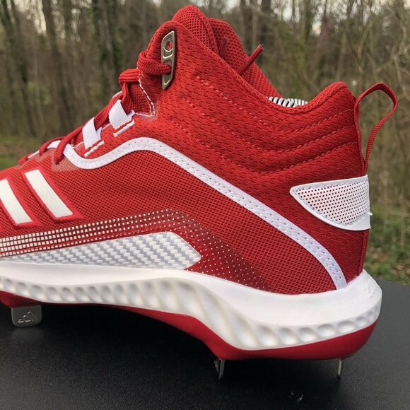 Adidas Icon 6‎ Bounce Mid Baseball Metal Cleats Red White FV9356 Men's Size 8. - Picture 4 of 11
